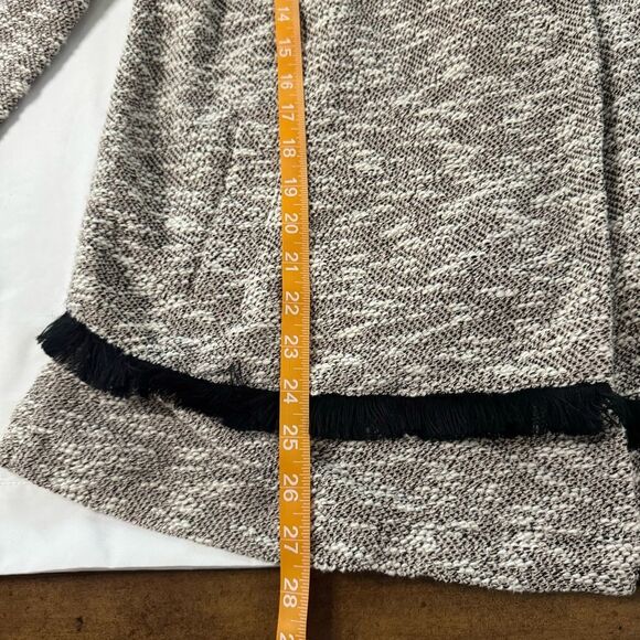 LOGO By Lori Goldstein Boucle Coat Caridgan Fringe Detail Gray Side Snap Size M - Picture 5 of 10